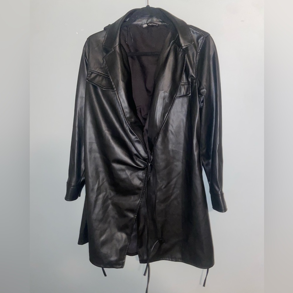 Leather jacket with tie from Zara